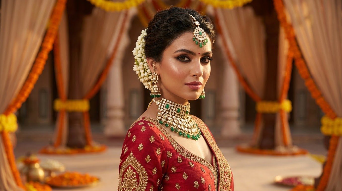 Ultra-luxury Royal Crimson and Polki Diamond Indian Bride