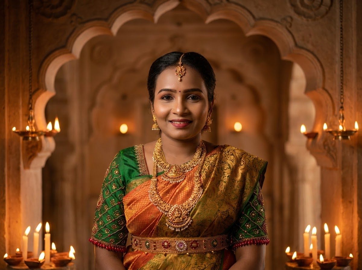 Traditional South Indian Muhurtham & Reception Bride